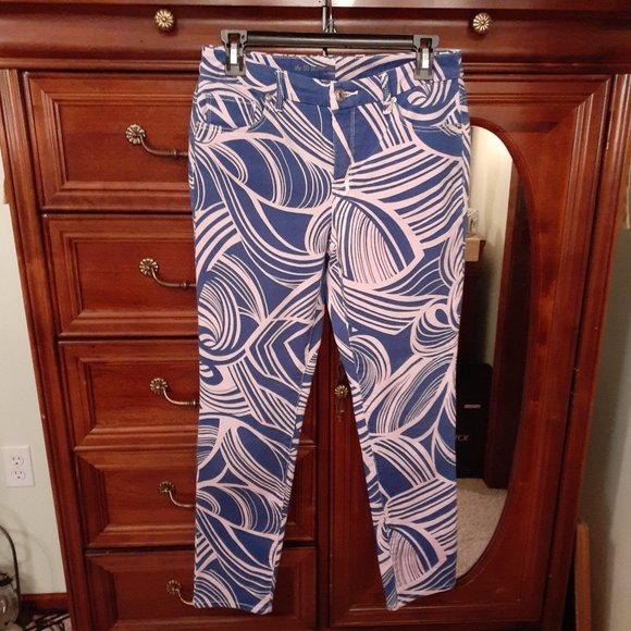 Chico's So Slimming Girlfriend Ankle Jeans Lt Pink and Blue Stripes - Size 00 - Picture 1 of 12